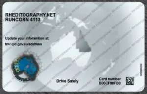 Example driver licence, back